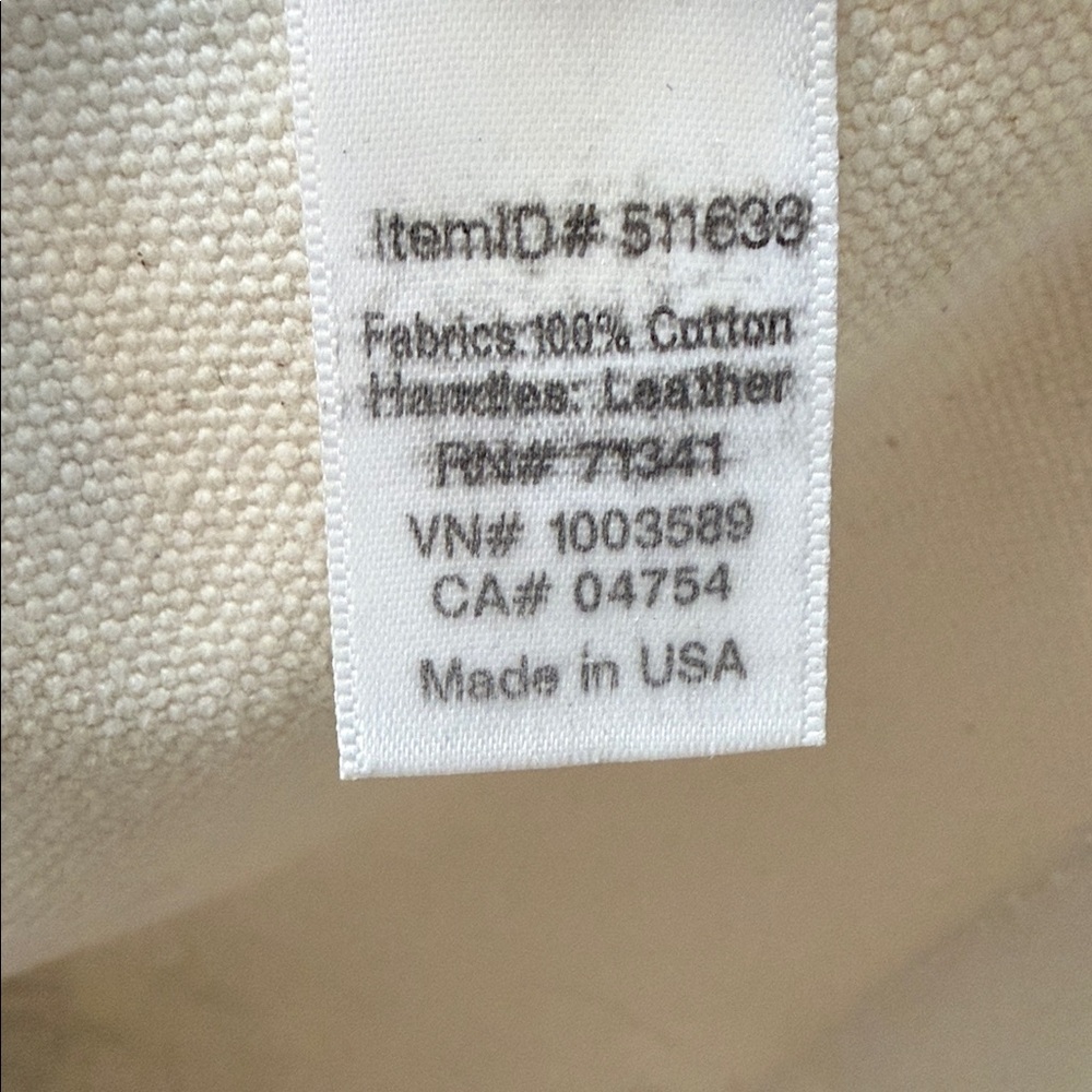 L.L. Bean White Canvas Tote with Navy Straps and Brown Leather Handles - Picture 11 of 11